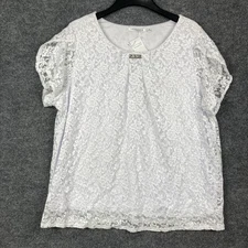 Notations Womens Size 3XL White Lace Layered S/S Blouse Top NWT