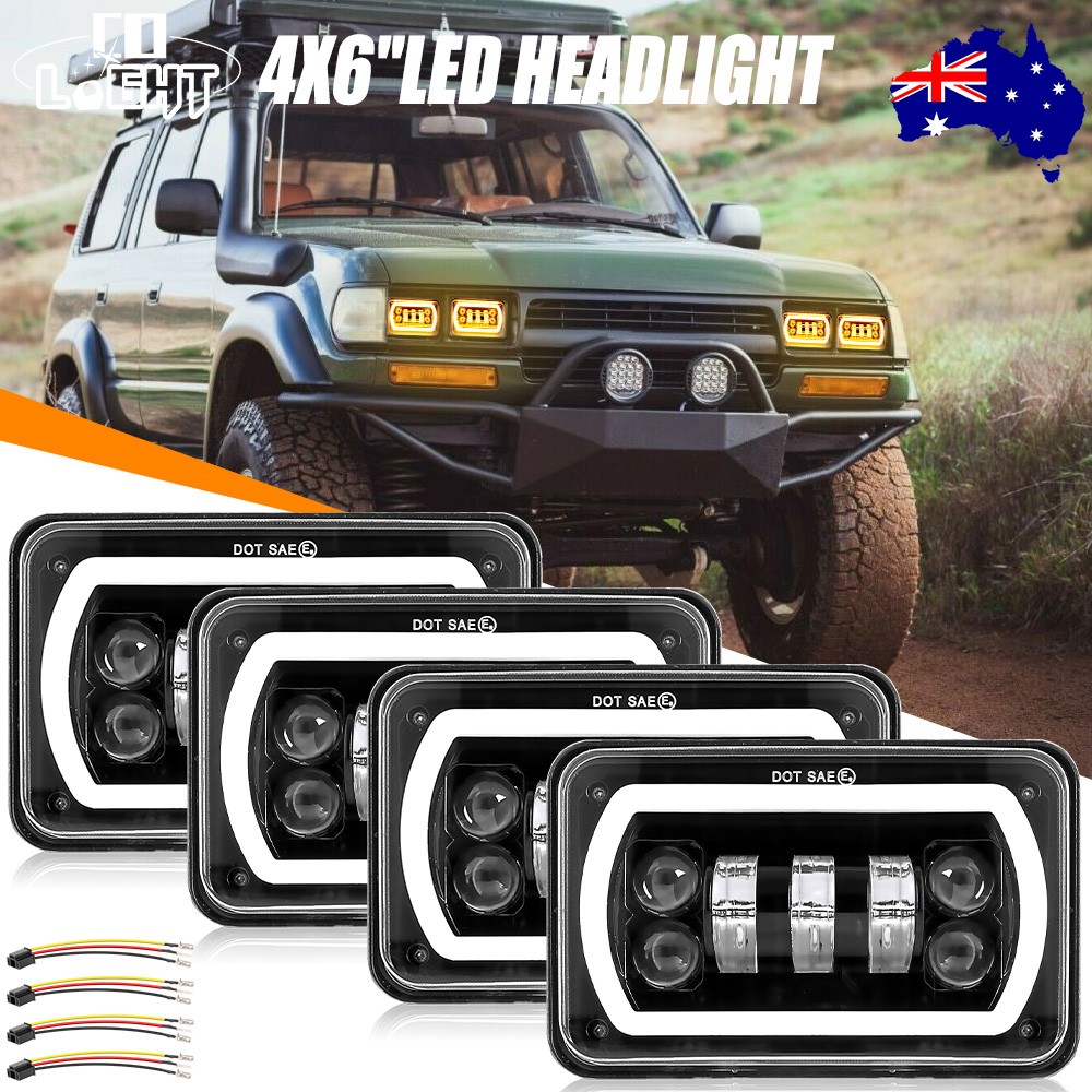 For Toyota Landcruiser 60/61/80 Series 4pcs 4x6Inch LED Headlight Hi/Lo Halo DRL
