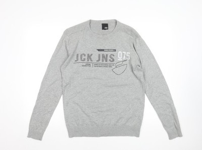 Jack & Jones Herren Grau Baumwolle Pullover Pulli M Rundhals Freizeit