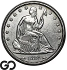 1874 Seated Liberty Half Dollar, Arrows, Choice AU++, Tough Type