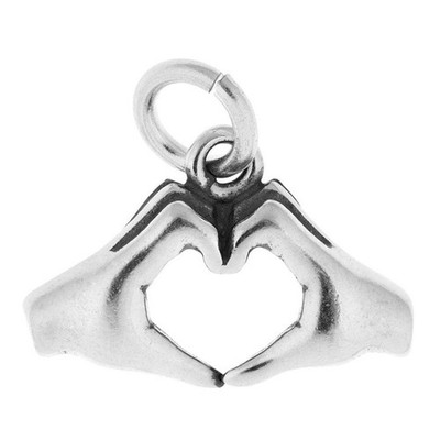 Hands Heart Hand Love Sign Gesture 3D 925 Solid Sterling Silver Charm USA MADE