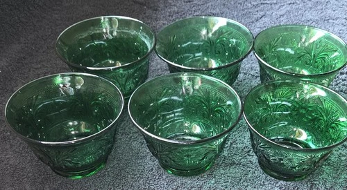 Vintage Anchor Hocking Forest Green Sandwich Sherbet Dessert Bowls. (6)
