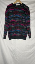 JOHN ASHFORD VTG Y2K 90s Men Knit Sweater 3D Grandpa Abstract Crew Neck 3D M