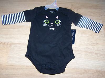 Size 3-6 Months Black Cat Kitty One Piece Halloween Creeper Shirt Top New