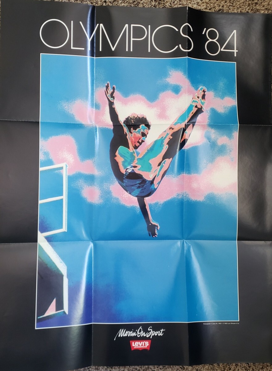 VINTAGE 1984 OLYMPICS POSTER~Los Angeles High Diving Levis 22x28  