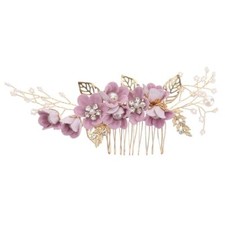 Flower Bride Wedding Hair Comb, Pearl Flower Hair Clip Accessories, Purple