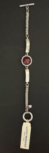 NEW Lucky Brand Bracelet Semi Precious Accents Jewelry Crimson Boho Silver Tone - Picture 2 of 5