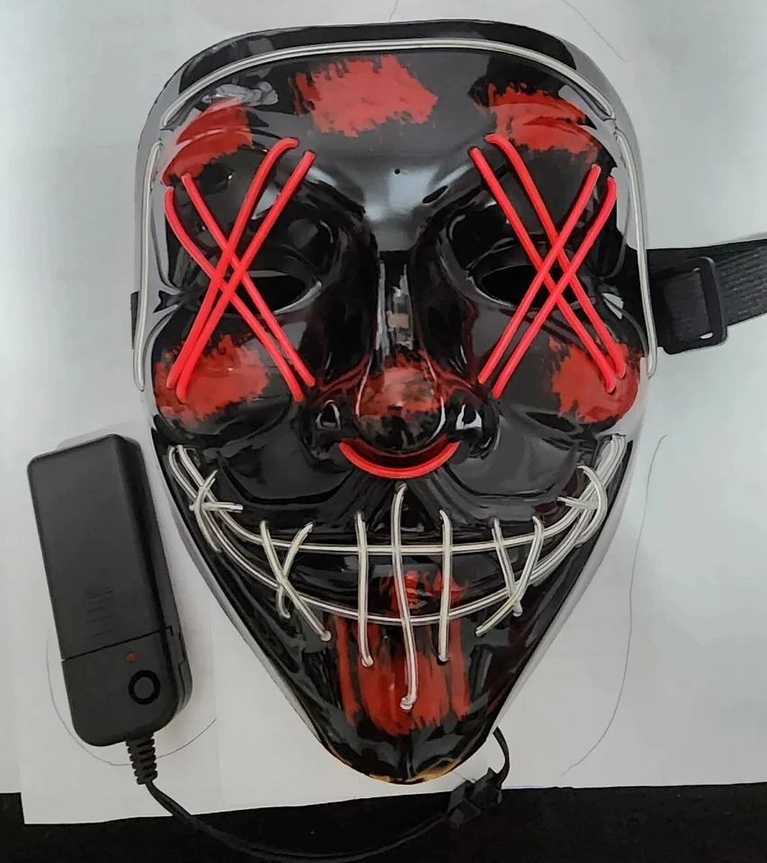 Halloween Purge Light up Mask EL Costume Party LED Glow Mask ORANGE - Image 3 of 4