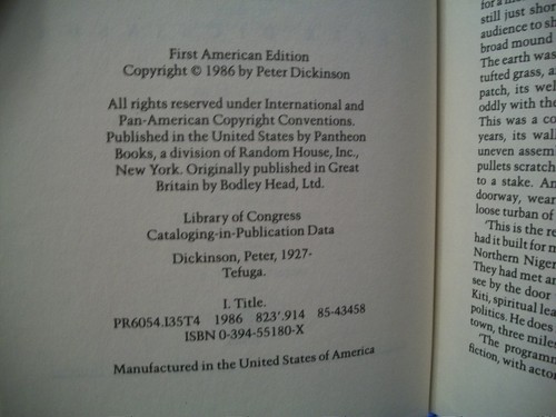Tefuga (Peter Dickinson, 1986 1st US Edition HCDJ) - Foto 12 di 12