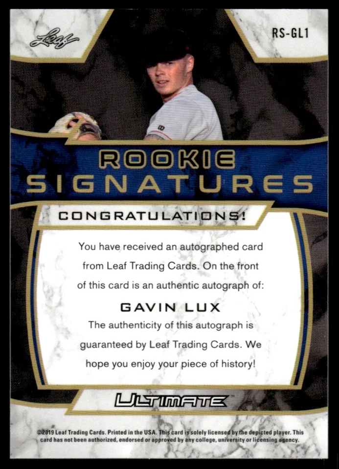 2019 Leaf Ultimate Rookie Signatures Gavin Lux Auto #RS-GL1 - Image 2 of 2