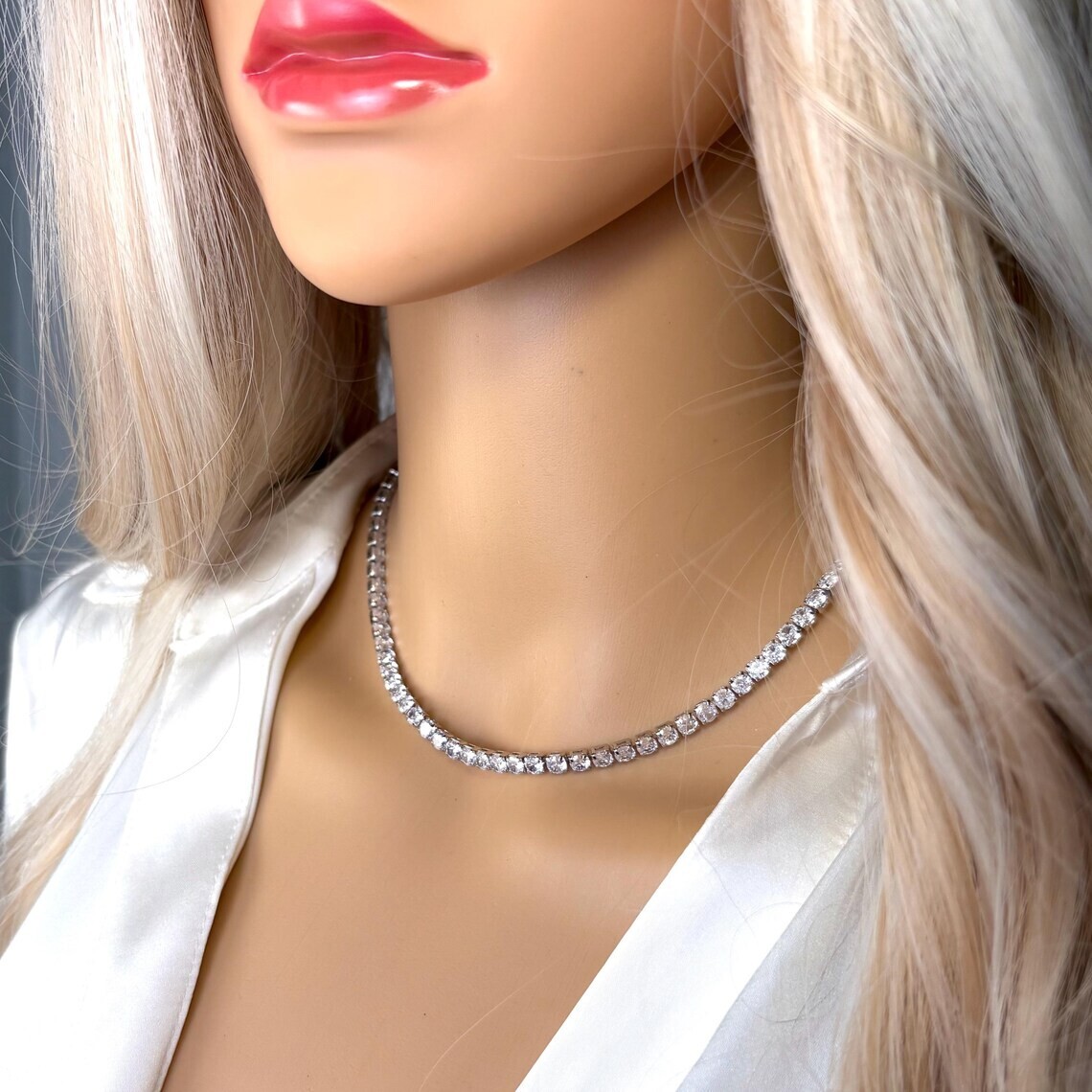 4MM Lab-Grown Diamond Tennis Necklace in 14K White Gold 18 Inch 14Ct