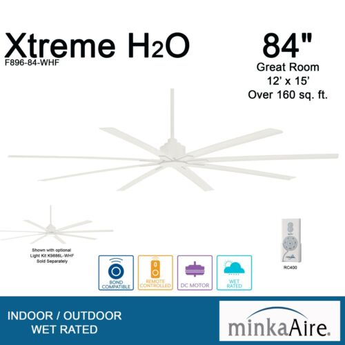 Minka Aire F896-84-WHF Xtreme H2O 84" Outdoor Flat White Ceiling Fan with Remote - Picture 3 of 4