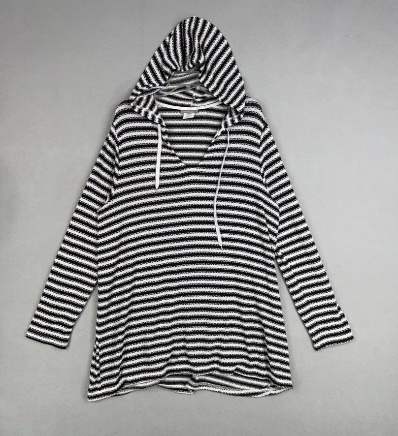 La Blanca Sweater Womens 2X Black White Striped Hooded Slouchy Cover Up Resort