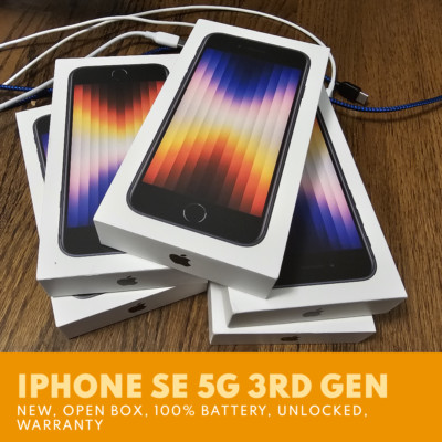 New (Open-Box) UNLOCKED Apple iPhone SE 5G 2022 3rd Gen 64GB Black w Warranty