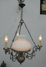 ancien lustre suspension opaline 3 feux étain