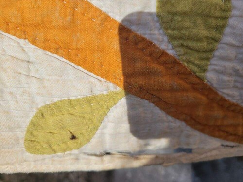 VINTAGE PEACH BASKET APPLIQUE QUILT Dark Mustard, Green - Picture 6 of 10