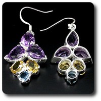 Edelsteine Und Mineralien. Ohrringe Topas Amethyst Citrin Silber 925.