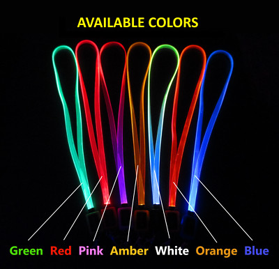 LED Lanyards - Fiber Optic Technology - 3 Light Modes - Blinking Light Up Neon