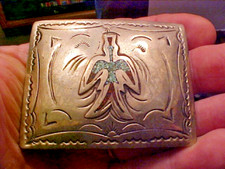 Old Pawn Cast Sterling Belt Buckle Thunderbird Phoenix Turquoise Coral Navajo