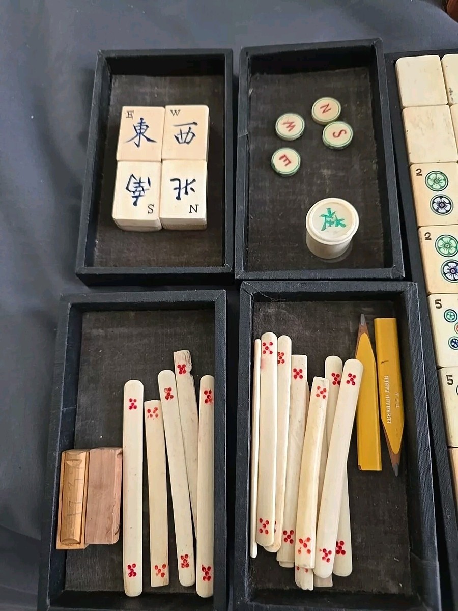 Ensemble Vintage Mah Jong 148 Tuiles Résine Ambrée - Mahjong Mah Jongg