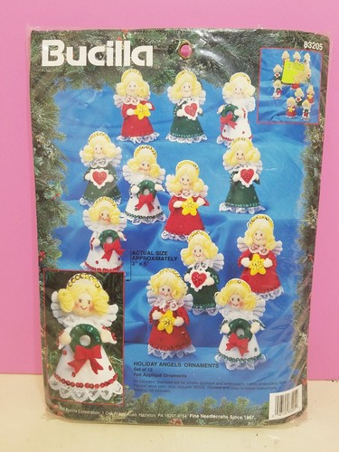 Bucilla Holiday Angels Ornamente Set Vintage 1994 12-teilig Filz 83205 Weihnachten