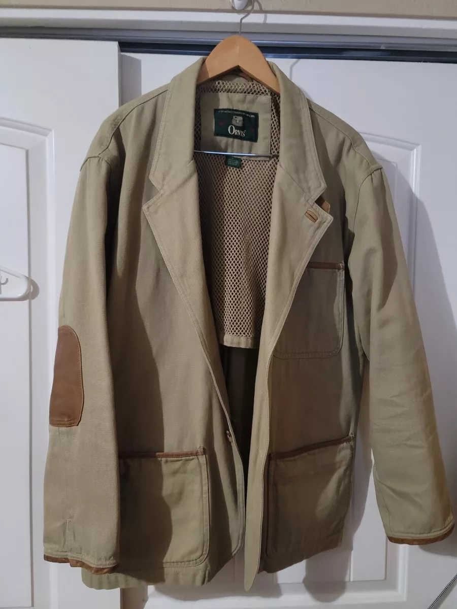 Orvis Zambezi Leather Trim Hunting Outdoor Safari Jacket Blazer Men's Size Large
