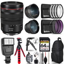 Canon RF 24-105mm IS USM Lens -3 Lens Kit Slave Flash Tripod - 64GB Kit