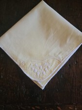 Vintage 12" Handkerchief, Yellow W/ White Floral Embroidery