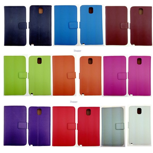 Luxury Genuine Real Leather Wallet Case Cover for Samsung Galaxy Note 3 freepost - Picture 3 of 30