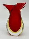 Vintage Murano Glass Oball Onesto Sommerso Fishtail Vase 8”H, UV Reactive