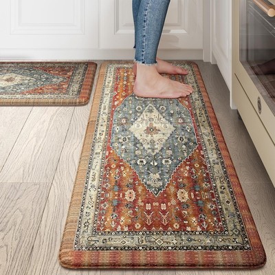 Boho Kitchen Mat 2PCS Cushioned Kitchen Mats for Floor, Set of 2,17''x30''+17''x47''