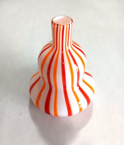 Vintage Hand Blown Glass Gourd/Vase Red/Orange Striped Murano?