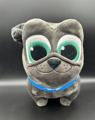 Disney Junior Puppy Dog Pals Pug Plush 9'' Stuffed Animal Gray Blue Collar Bolt
