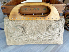 Vintage Woven Straw Purse Handbag with Wooden Handle 49