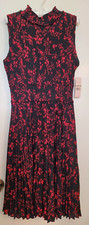 Nanette Lepore NWT High Neck Sleeveless Black Red Floral Pleated Dress Holiday