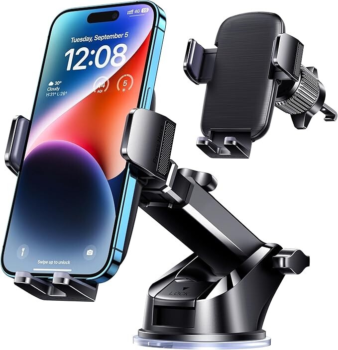 Phone Mount for Car Phone Holder [Military-Grade Suction & Stable Clip]