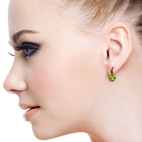 4.26 Carat 14K Solid Rose Gold Gemstone Stud Earrings Diamond Peridot - Picture 3 of 4