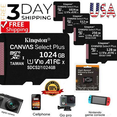 Kingston 64GB-1TB Canvas Select Plus UHS-I Micro SDHC Memory Card with Adapter