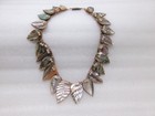 Antique Abalone Carved Leaves Choker Sewed on Top of Lace OOAK Old Silver Clasp — photo 1