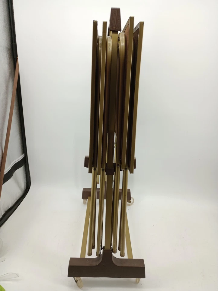 Juego de 4 bandejas de TV plegables vintage con carro rodante retro verde floral mediados de siglo Foto 3 de 4