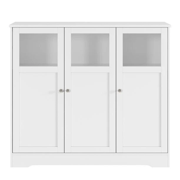 Homfa Armario Acento Blanco, 37.4'' Alto Armario Aparador de Almacenamiento 3 Puertas de Vidrio Foto 4 de 4