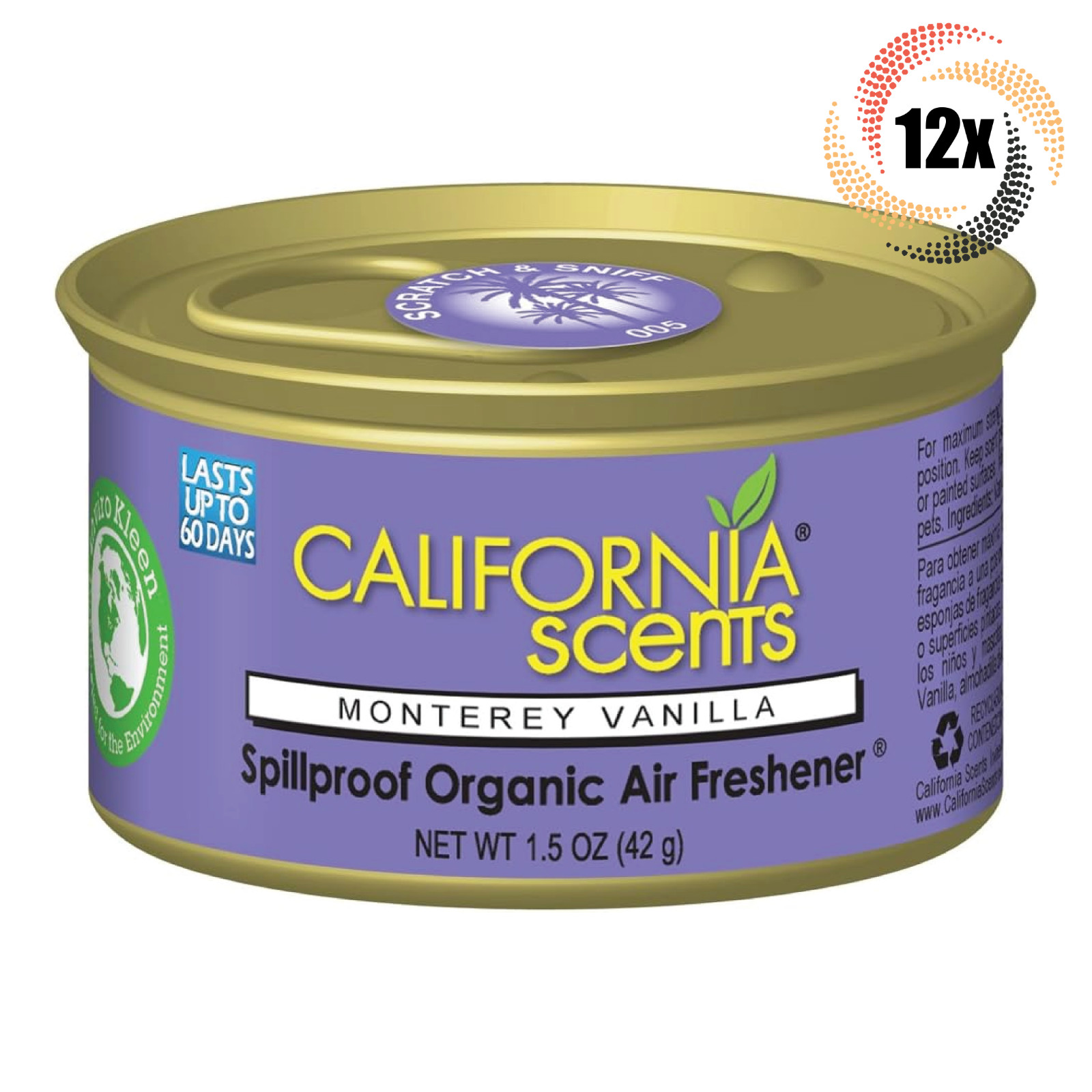 12x Cans California Scents Monterey Vanilla Spillproof Air Freshener 15oz 12390₽