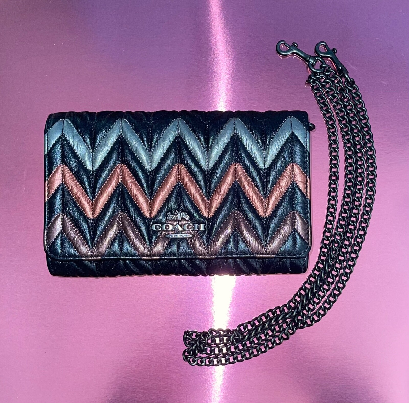 COACH Quilted Metallic Calf Leather Crossbody Chain C… Gem