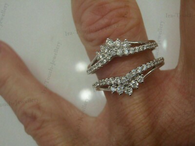 3ct Round Cut Lab Created Diamond Enhancer Wrap Guard Ring 14k White Gold Finish