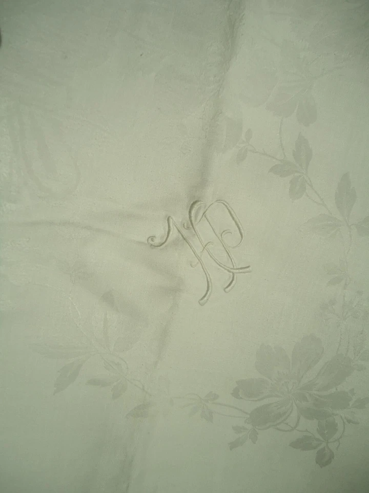 NAPPE LIN DAMASSE MONOGRAMME HP LINGE ANCIEN - Photo 3/4