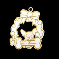 Personalized CHIHUAHUA Dog  Bone Christmas Ornament - Custom Pet Love Wreath