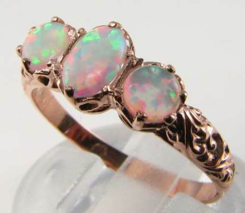 ENGLISH 9K 9CT ROSE GOLD OPAL TRILOGY VINTAGE ART DECO INS RING Free Resize - Picture 2 of 6