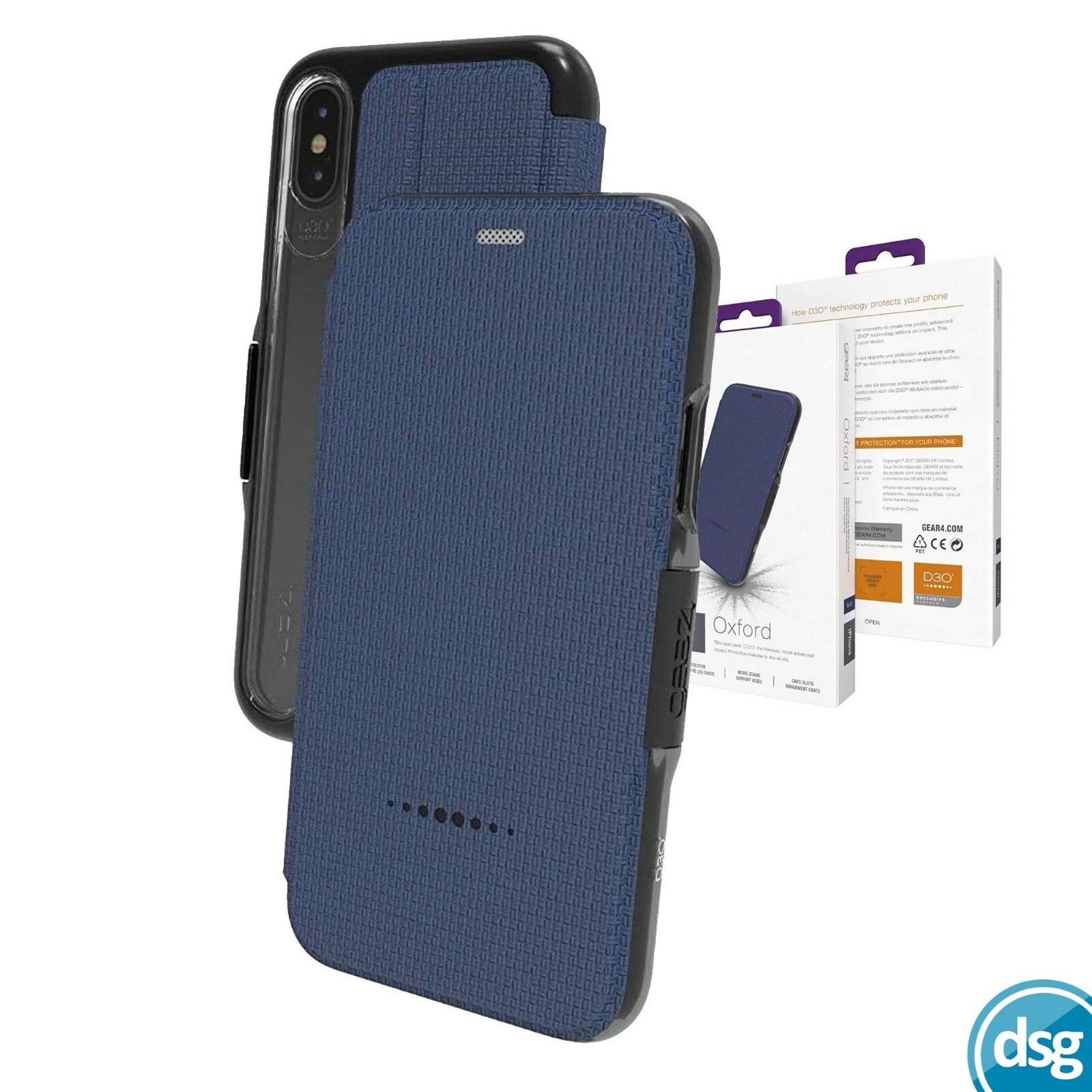 Gear4 Oxford for Apple iPhone X XS Case Cover D30 Protection Wallet Blue