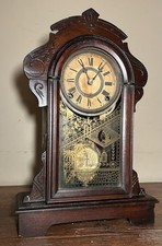Antique Victorian Gingerbread Mantel Clock with Carved Walnut Case — listing 5