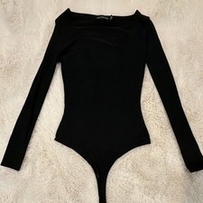 PRETTYLITTLETHING Black Women's Long Sleeve Solid Stretch Snap Bodysuit US 2